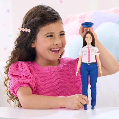 Barbie Carreiras Piloto Moda Boneca Vestindo Roupa Removível com Uniforme de Voo e Sapatos, Mais Chapéu como Acessório, JKF75