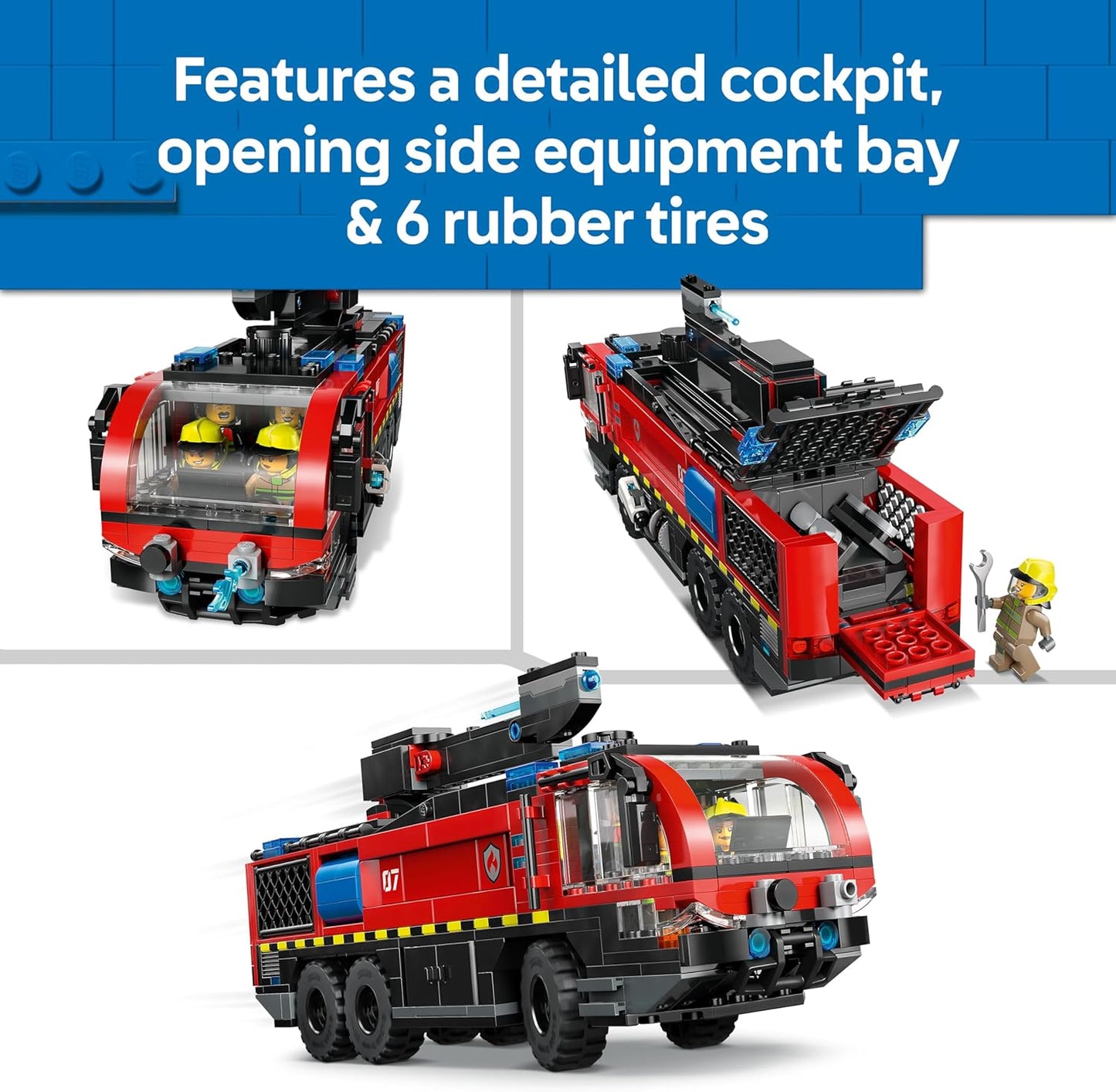 LEGO City Caminhão de Bombeiros do Aeroporto - Kit de Modelo de Veículo de Emergência com 4 Minifiguras de Bombeiros - Ideia de Presente de Aniversário para Meninos a partir de 7 Anos e Fãs de Engenharia - 60499