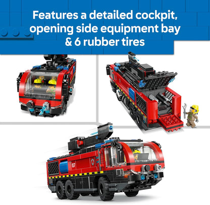 LEGO City Caminhão de Bombeiros do Aeroporto - Kit de Modelo de Veículo de Emergência com 4 Minifiguras de Bombeiros - Ideia de Presente de Aniversário para Meninos a partir de 7 Anos e Fãs de Engenharia - 60499