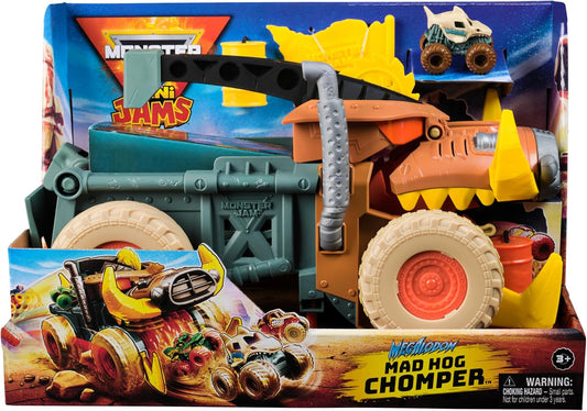 Monster Jam Mini Jam, Megalodon, Mad Hog Chomper e Monster Truck, Diversão para Organizar e Guardar, Brinquedo Ideal para Crianças a partir de 3 Anos