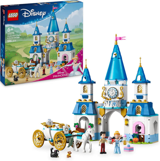 LEGO ǀ Disney Brinquedo de construção de castelo e carruagem da Cinderela para meninas com mais de 6 anos, com minibonecos da Princesa Cinderela e do Príncipe Encantado, figuras de Lúcifer e Gus, presente de aniversário