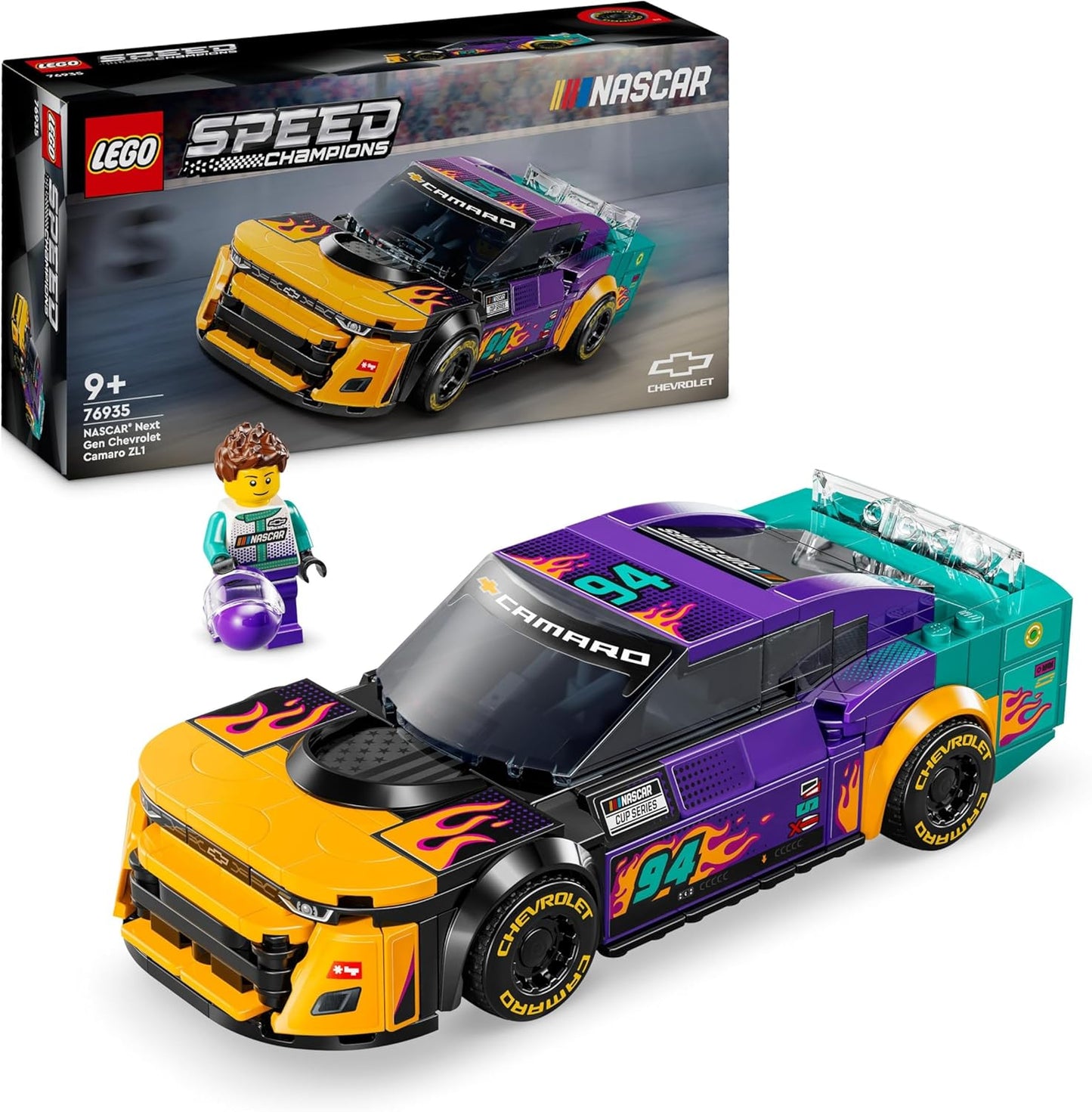 LEGO Speed ​​​​Champions NASCAR Chevrolet Camaro ZL1 de próxima generación, auto de carreras de juguete, juego de vehículos para niños y niñas de 9 años en adelante, decoración de la habitación de los niños,