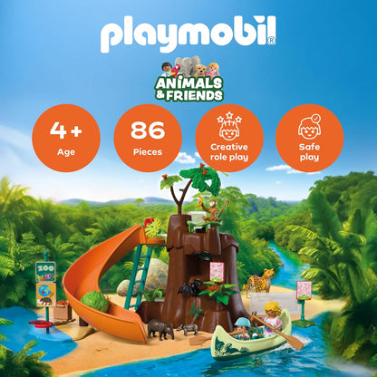 Playmobil | Animais e Amigos | Aventura na Selva do Zoológico | Grande árvore da selva com canoa e catapulta | Brinquedo infantil para crianças a partir de 4 anos | 72071