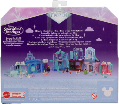 Mattel Disney Frozen – Boneca e Conjunto Elsa e seu Refúgio Gelado para Animais | Mini Boneca Elsa com Saia Removível, 2 Figuras de Animais, Escorregador e Acessórios – Linha Storytime Stackers – Inspirado no Filme – JFG29