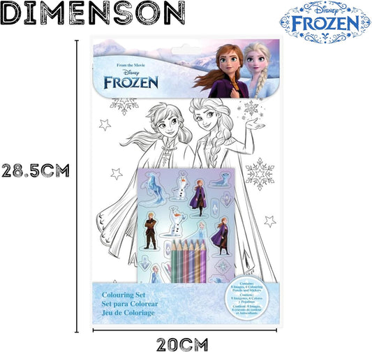 Conjunto de colorir Disney Frozen com 15 peças para crianças – 8 folhas para colorir, 6 lápis e adesivos reutilizáveis – Kit de atividades da Elsa e da Anna – Presente de arte e artesanato para viagens para meninas a partir de 3 anos