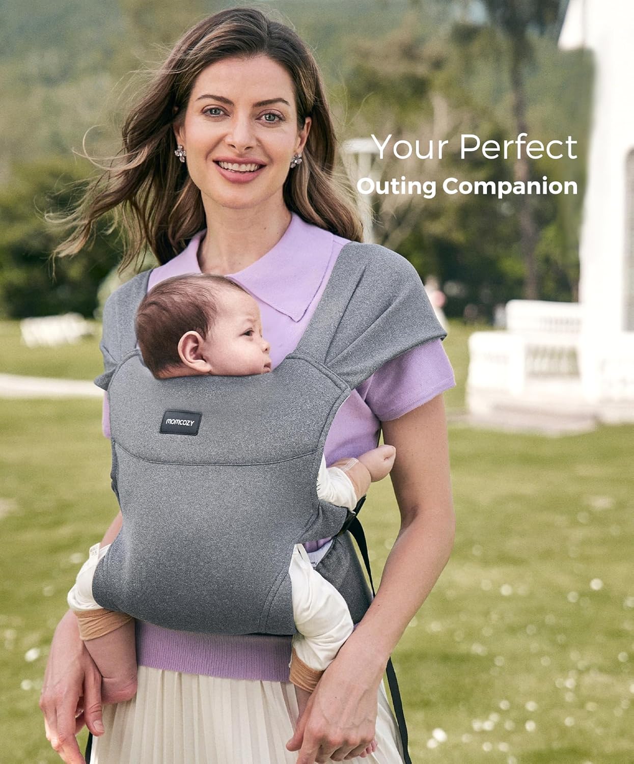 Momcozy Canguru portátil – Compacto e leve, ajustável para viagens, dobrável e fácil de transportar, com bolsa de armazenamento conveniente na cintura, alças de ombro largas, tecido macio e agradável à pele, para bebês de 5,5 a 15 kg (cinza)
