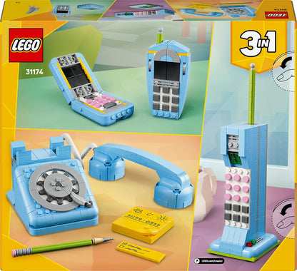 LEGO Creator 3 em 1 Telefone Retrô com Disco Giratório - Transforma-se em um modelo dos anos 80 ou em 2 celulares dos anos 2000 - Presente Criativo para Meninas e Meninos a partir de 8 Anos - 31174