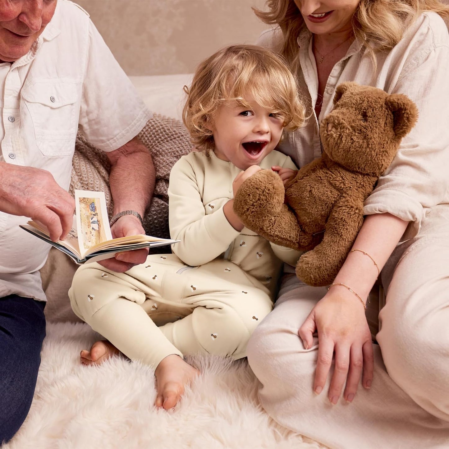 Love To Dream™ Macacão de dormir com pernas, 3-4 anos - Abelhas Aveia | Manga comprida, leve, vestível e edredom | 2,5 Tog, ideal para inverno e outono (16–20 °C) | Algodão lavável à máquina, zíper duplo