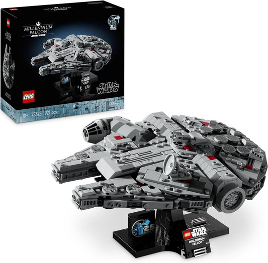 LEGO Conjunto de 25 anos do Star Wars Millenium Falcon para adultos, kit de modelo de veículo colecionável da nave estelar New Hope, decoração de casa ou escritório, presentes de aniversário para homens, mulheres e fãs 75375