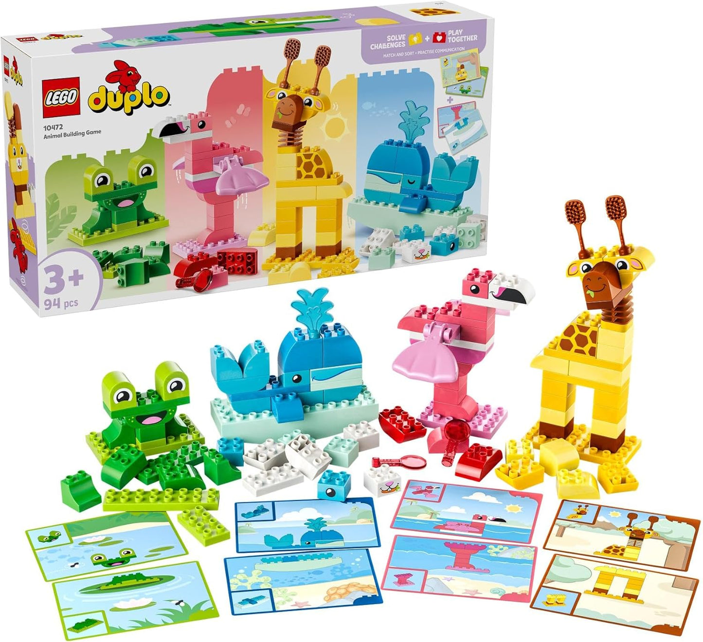 LEGO DUPLO Jogo de Construção de Animais - Brinquedo Educativo de Classificação de Formas e Cores para Crianças - Conjunto Montessori com Figuras e Cartões - Presente de Aniversário para Meninas e Meninos a partir de 3 Anos - 10472