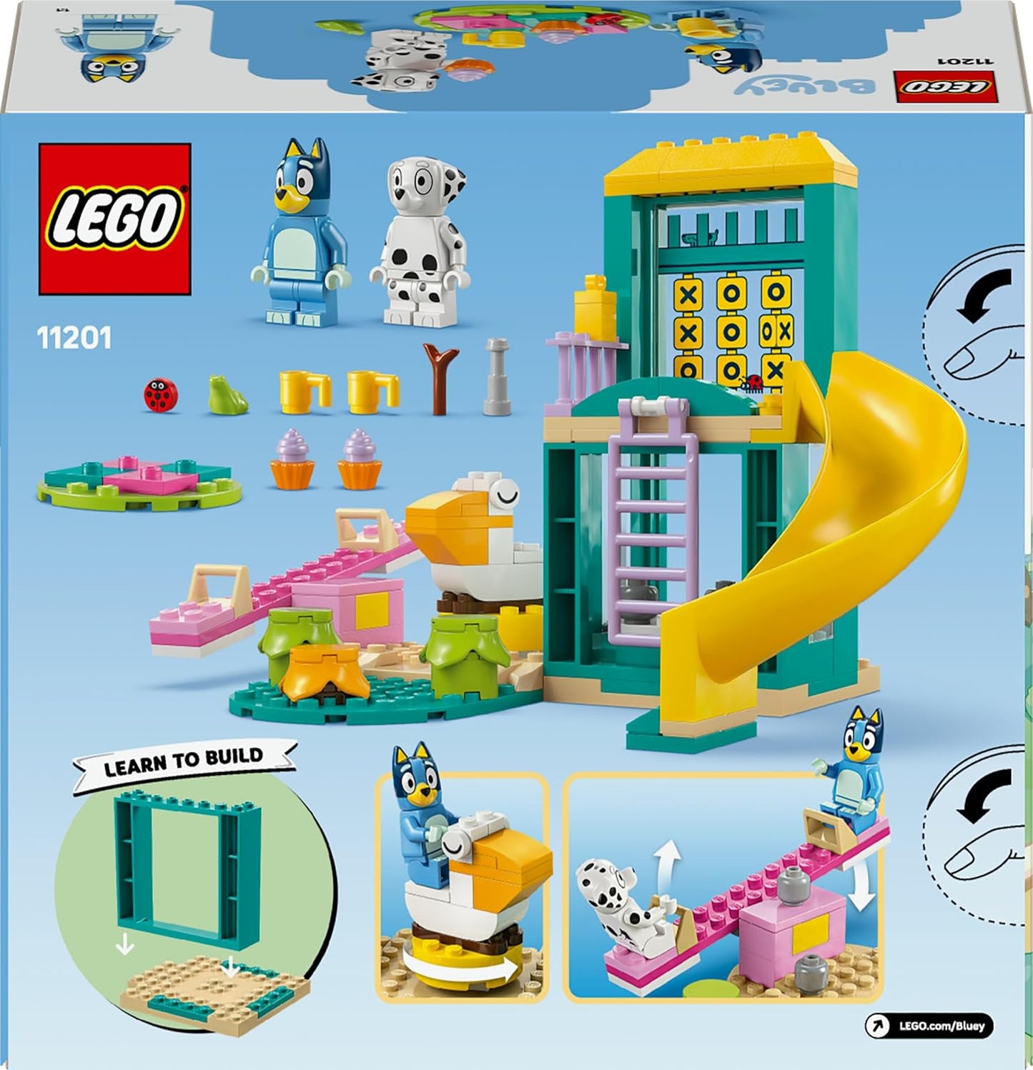 LEGO Diversão no playground Bluey com Bluey e Chloe - Brinquedo para meninas e meninos a partir de 4 anos - inclui 2 minifiguras, um balanço rosa funcional, escorregador, estrutura de escalada e 3 plantas - Presente.