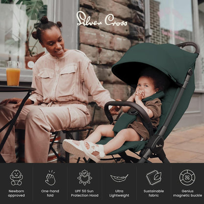 Silver Cross - Carrinho de bebê compacto Clic 2 e bolsa de viagem - Carrinho de viagem para a vida em movimento - Dobrável e leve - Adequado do nascimento aos 4 anos - Conífera