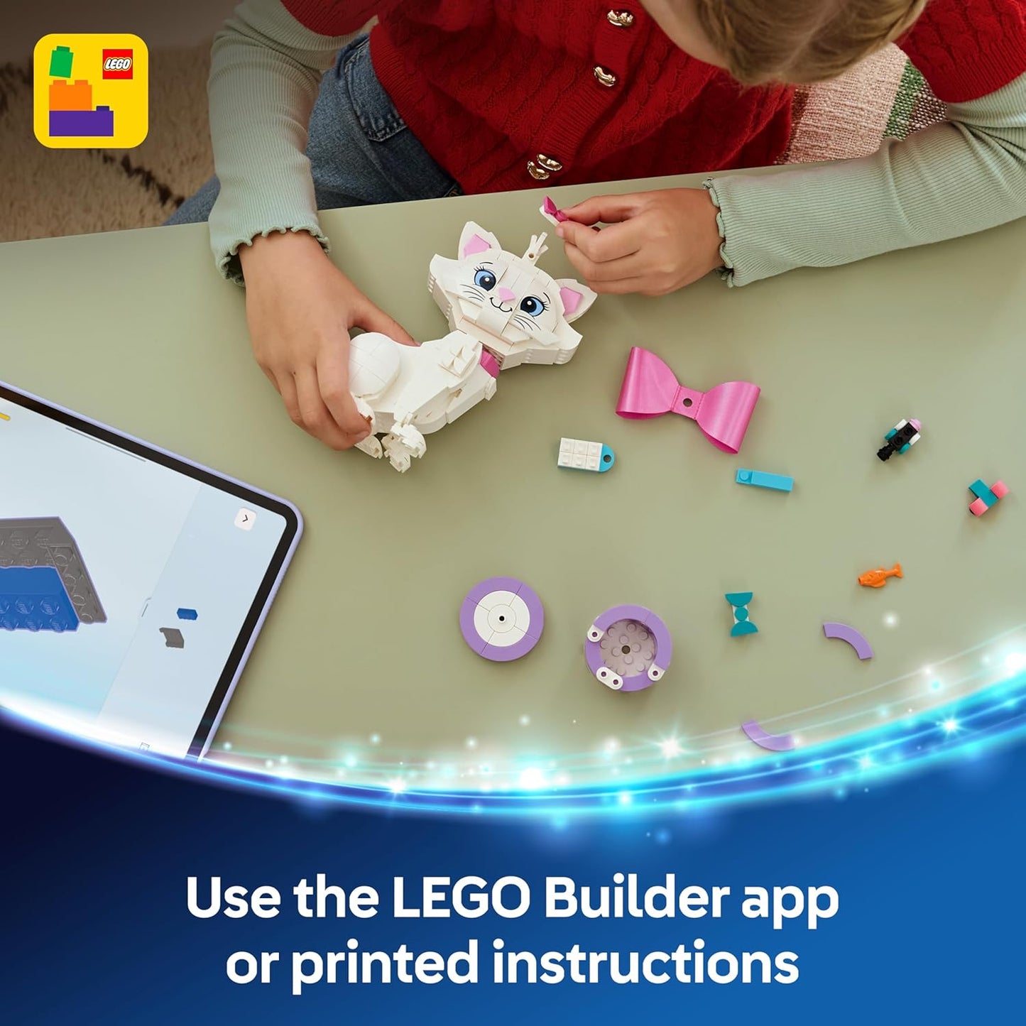 LEGO|Disney Os Aristogatos Adorável Marie - Figura de Gatinha de Brinquedo com Acessórios, incluindo um Laço de Tecido - Decoração DIY para Quarto - Presente Nostálgico para Meninas e Fãs a partir de 7 Anos - 43286