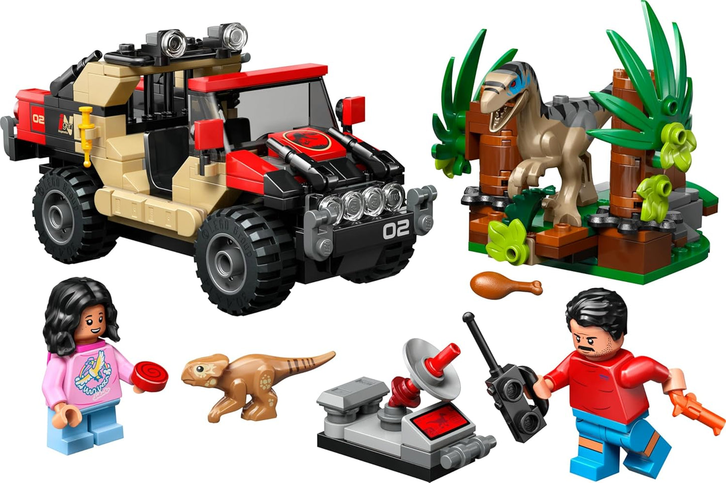 LEGO Jurassic World Raptor Off-Road Escape Dinossauro Brinquedo - inclui 2 figuras de dinossauro, carro off-road e 2 minifiguras - Presente para meninos e meninas a partir de 6 anos e fãs do filme Rebirth - 76972