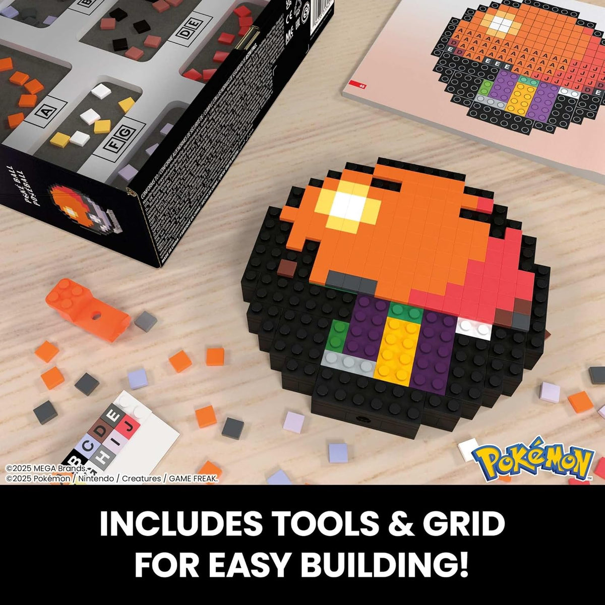 MEGA Brinquedo de Montar Pokémon com Figura de Ação, Pokébola com 381 Peças, 15 cm de Altura, para Colecionadores