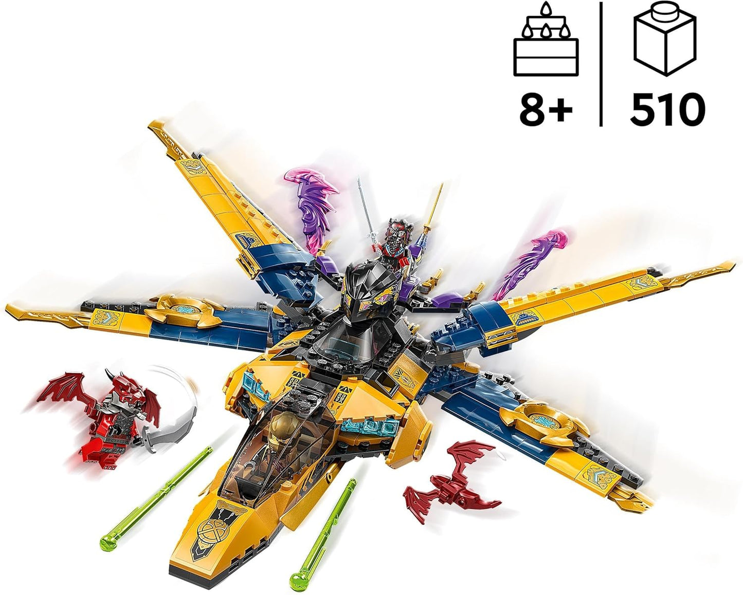 LEGO NINJAGO Super Storm Jet Toy de Ras e Arin com um Dragon Drone, atiradores, lâminas e motores - incl. 3 minifiguras para dramatização de ninja - conjunto de construção para meninos e meninas com mais de 8 anos
