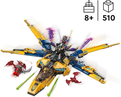 LEGO NINJAGO Super Storm Jet Toy de Ras e Arin com um Dragon Drone, atiradores, lâminas e motores - incl. 3 minifiguras para dramatização de ninja - conjunto de construção para meninos e meninas com mais de 8 anos