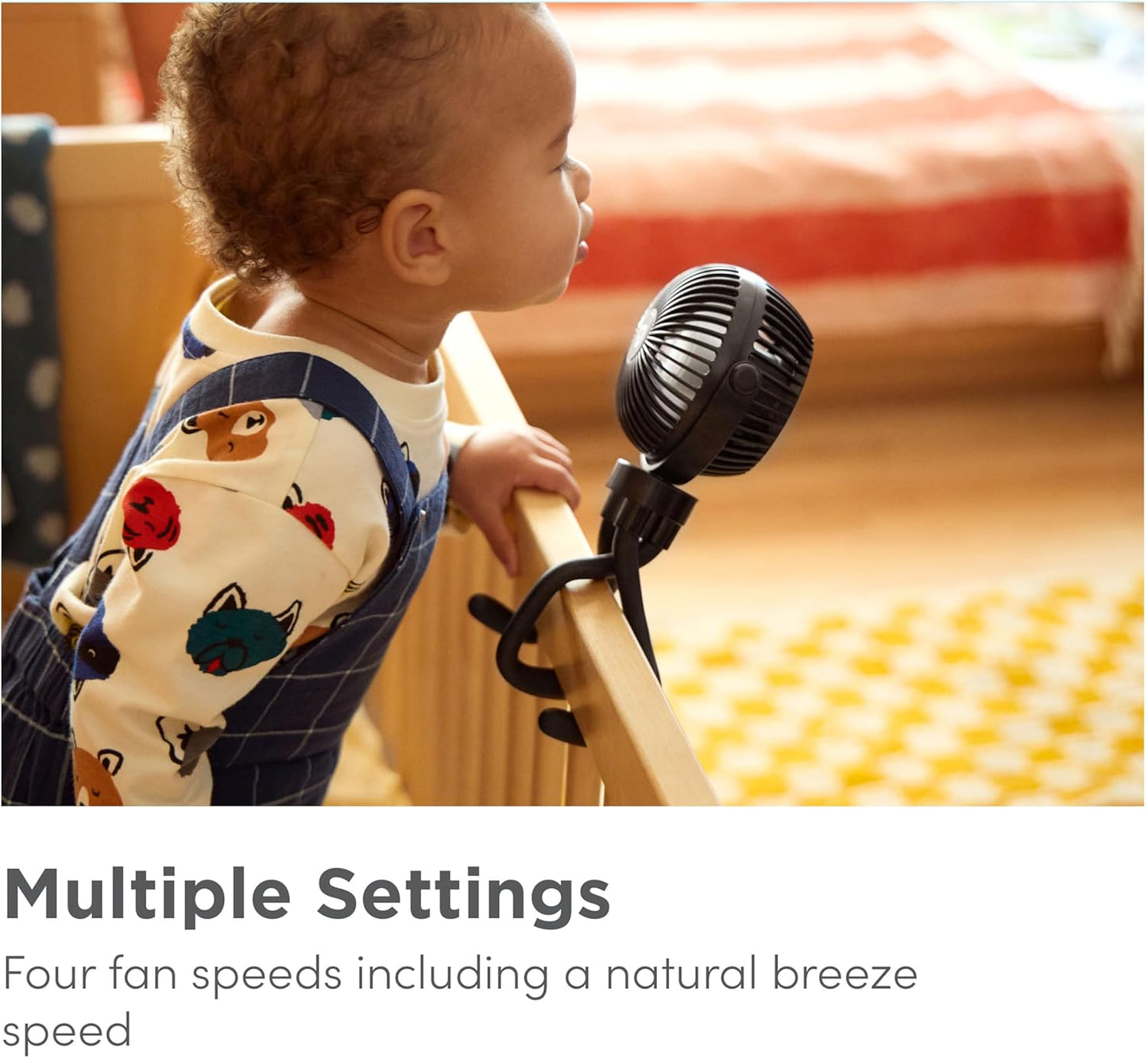 Munchkin Ventilador para carrinho de bebê | Mini ventilador portátil para carrinho de bebê com luzes de LED | Itens essenciais para bebê | Ventilador para carrinho de bebê 360 com 4 velocidades | Preto