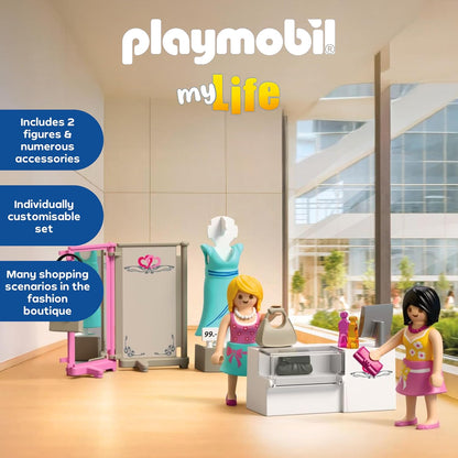 Playmobil MyLife Boutique de Moda, 2 figuras com manequim e balcão de atendimento, estimula a criatividade, brinquedo infantil para crianças a partir de 4 anos, 72081