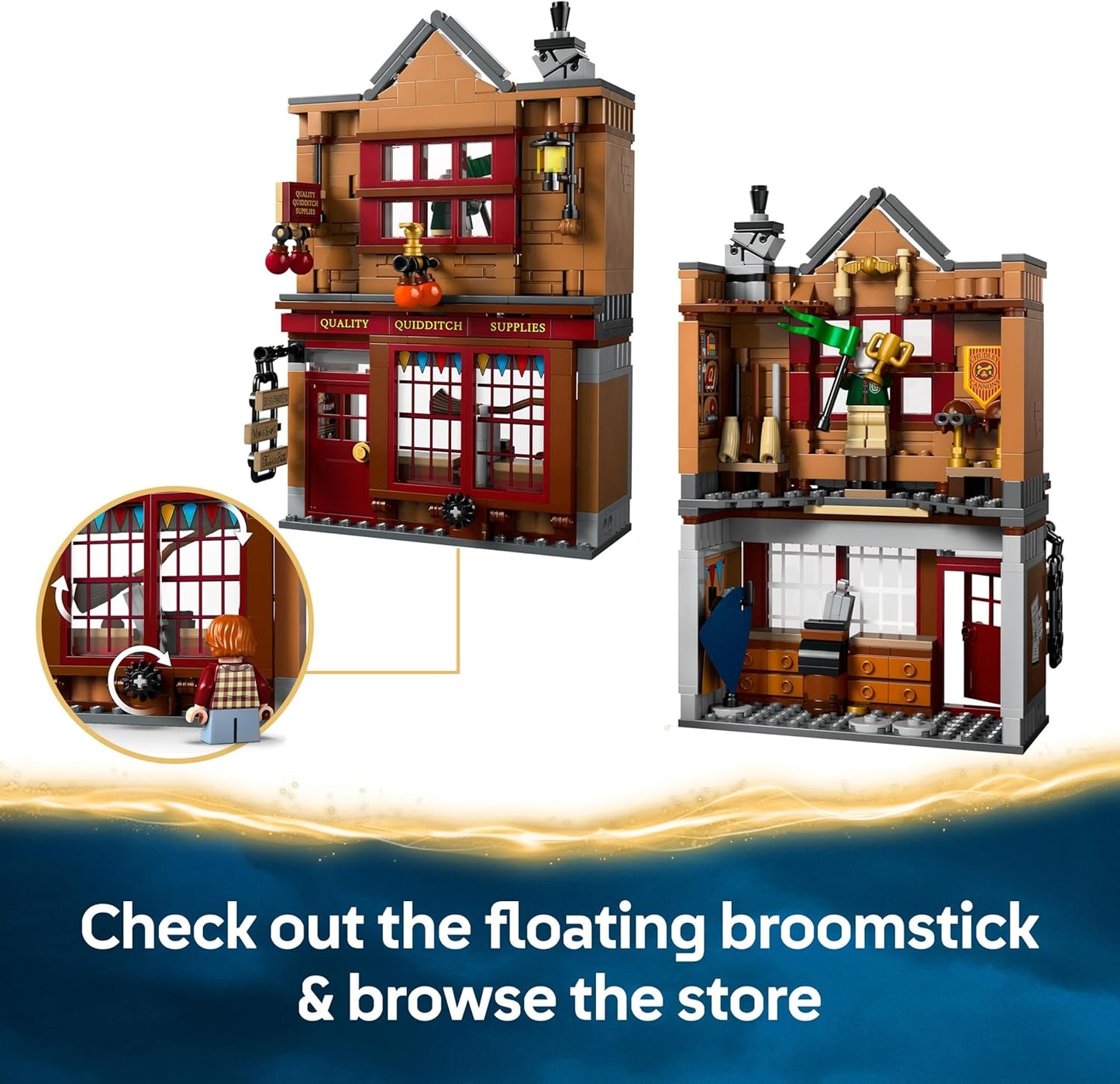 LEGO Conjunto Harry Potter Artigos de Quadribol de Qualidade e Sorveteria com 2 Brinquedos da Loja do Beco Diagonal, 6 Minifiguras e Acessórios, incluindo uma Vassoura Nimbus 2000 - Presente para Meninos e Meninas a partir de 8 Anos - 76452