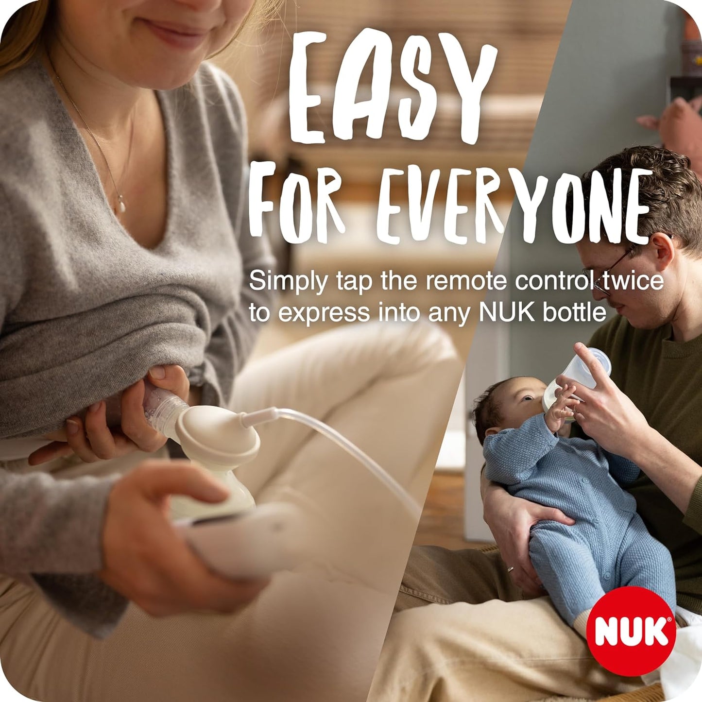 NUK  Bomba tira leite elétrica macia e fácil | Copos macios 100 por cento de silicone | Pequeno, leve, silencioso | Bateria recarregável para viagens | Copos de 24 mm e 27 mm | 1 x mamadeira de combinação ideal