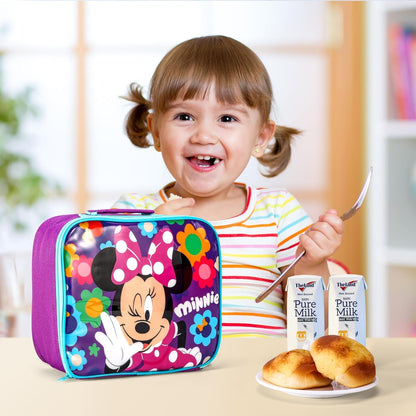 Disney Bolsa retangular isolada para lancheira Minnie Mouse para meninos e meninas, tamanho perfeito para embalar lanches quentes ou frios para escola e viagens, sem BPA