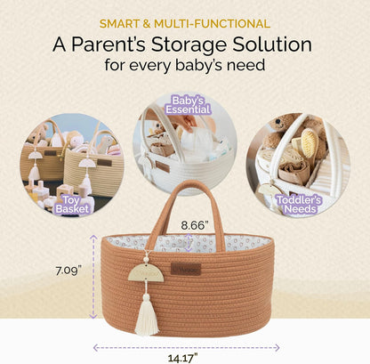 Yunioo Organizador de fraldas para itens essenciais de bebê para recém-nascidos, bolsa para troca de fraldas, cesta para presentes de chá de bebê, organizador de fraldas para trocador e trocador, cesta para guardar brinquedos