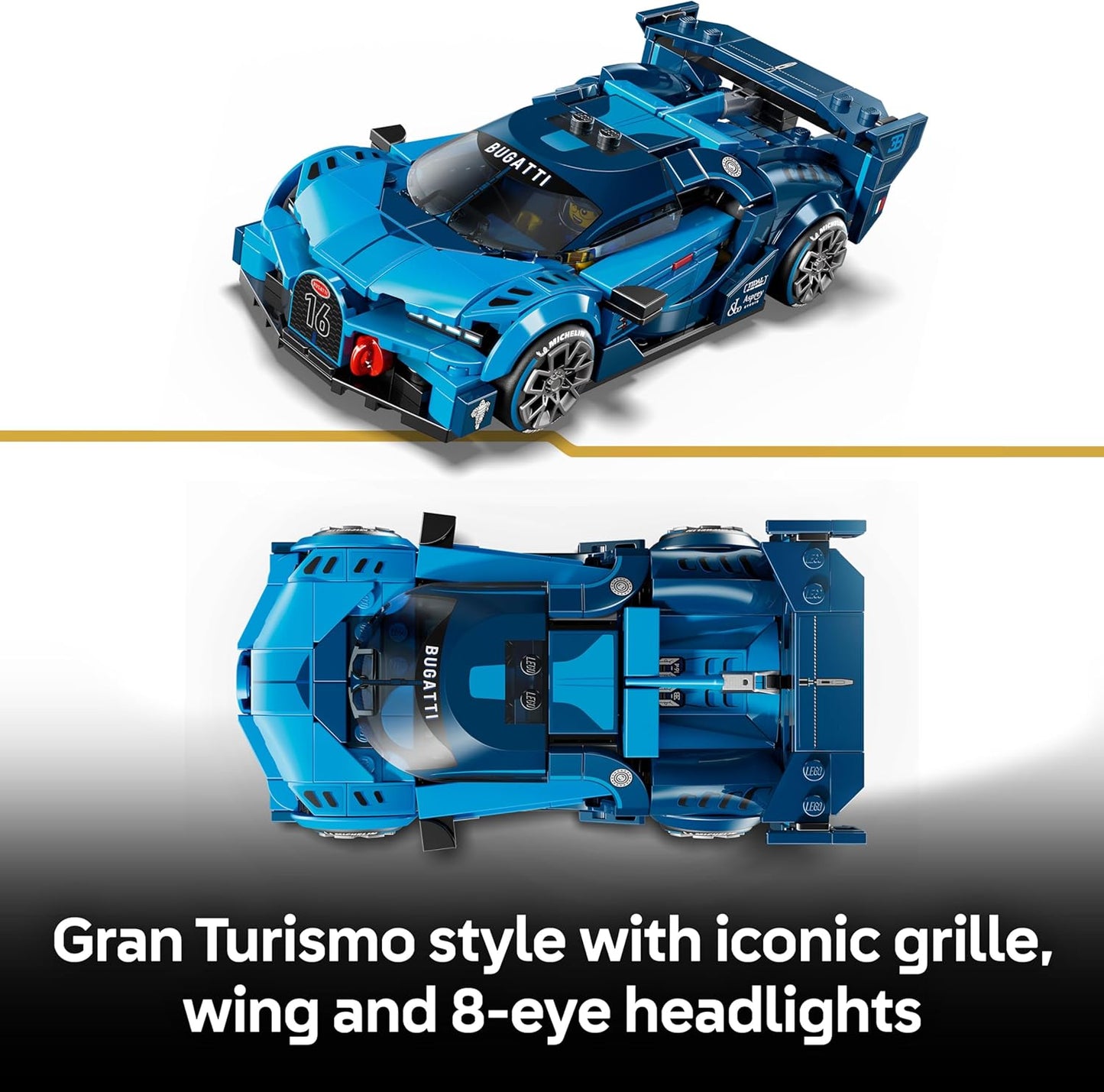 LEGO Speed Champions Bugatti Vision GT Hyper Sports Car - Kit de Montagem com Minifigura Colecionável de Piloto - Ótima Ideia de Presente para Meninos a partir de 9 Anos e Fãs de Automobilismo - 77253