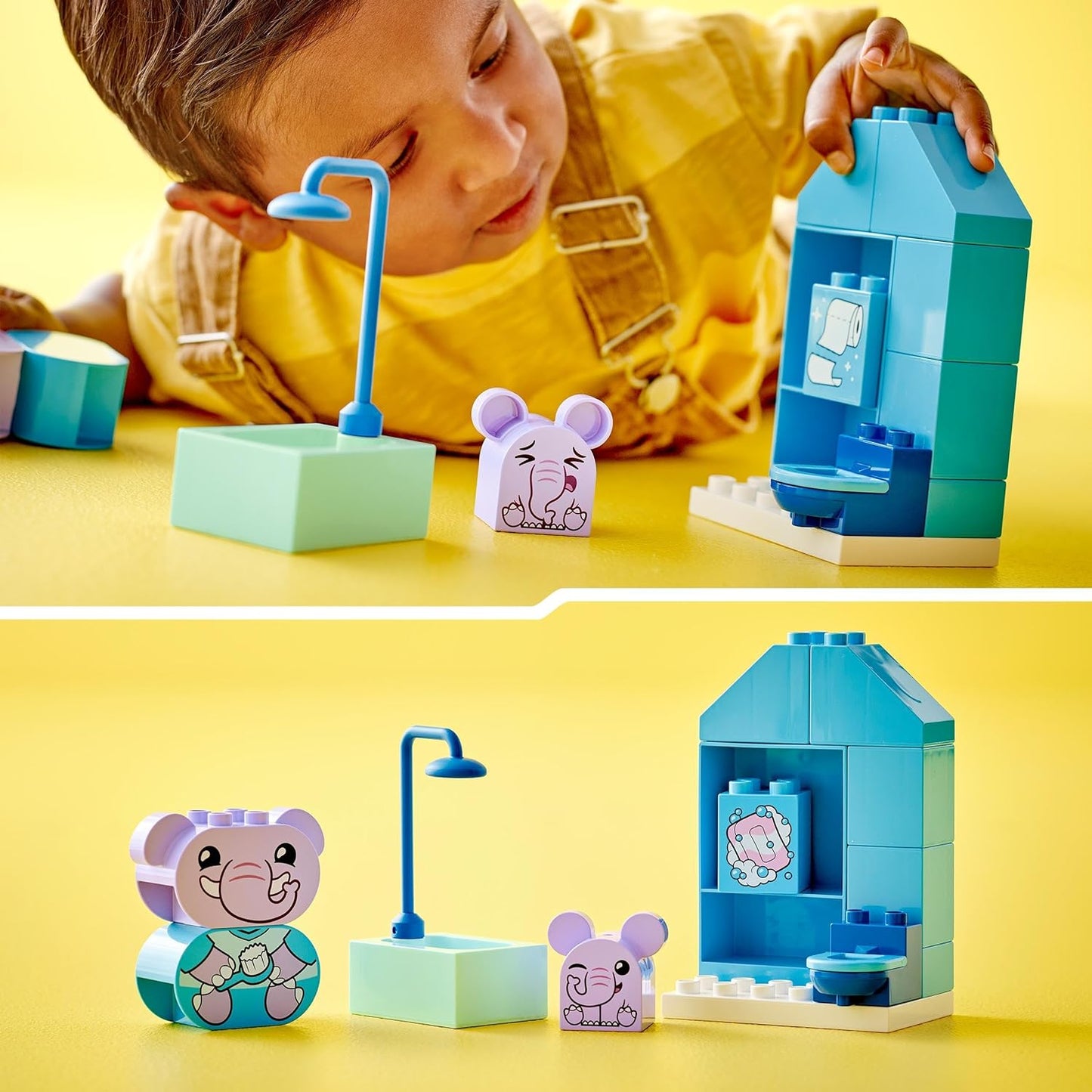 LEGO DUPLO Minhas primeiras rotinas diárias: conjunto de brincadeiras para a hora do banho, brinquedos de aprendizagem para crianças para meninas e meninos de 18 meses ou mais, com 2 figuras de animais de brinquedo
