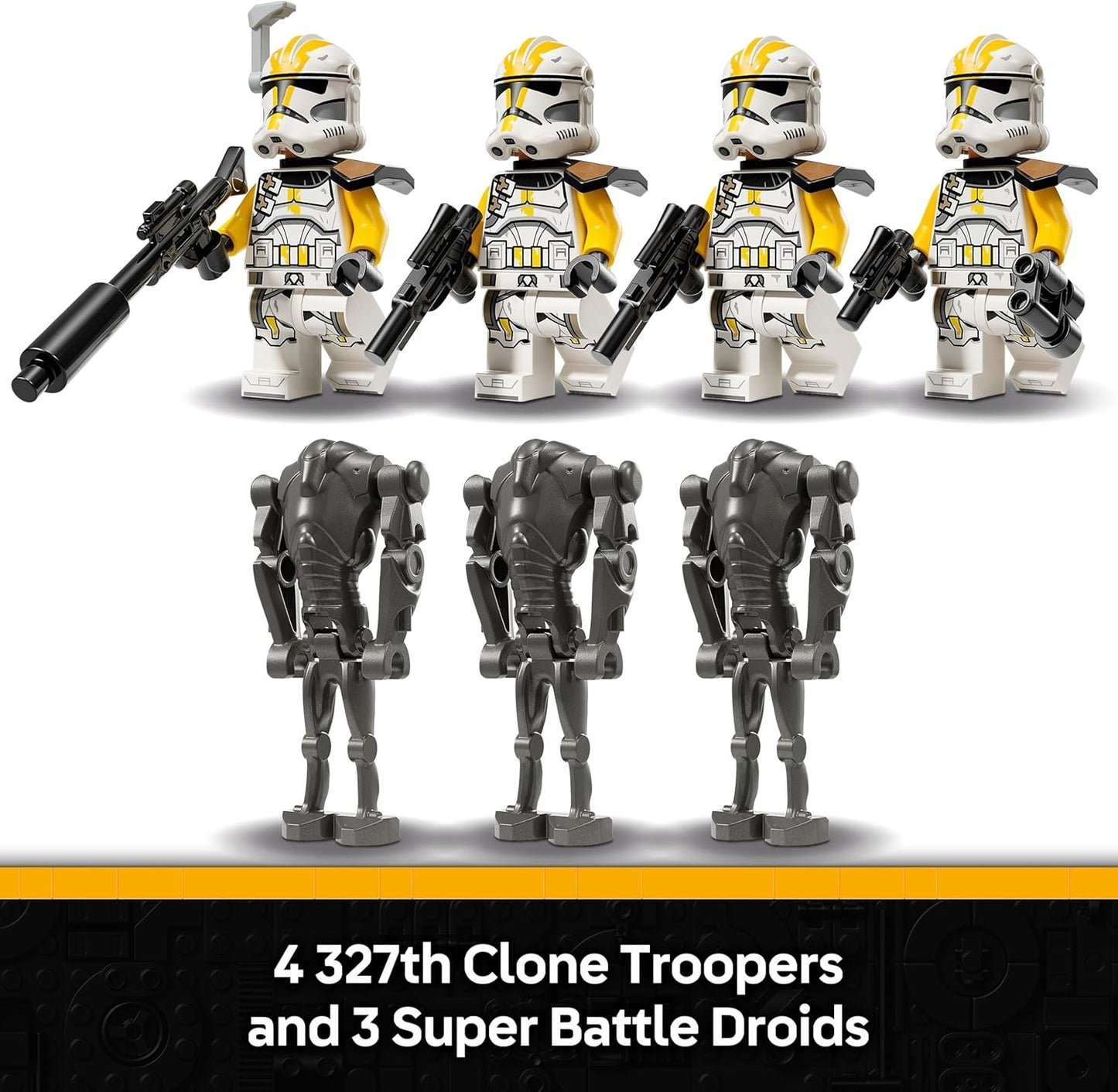 LEGO Star Wars 75431 Pacote de Batalha de Soldados Clones do 327º Corpo Estelar - Brinquedo colecionável com 4 minifiguras, 3 figuras de droides de batalha e um AT-RT - Presente para meninos a partir de 7 anos e fãs de A Vingança dos Sith