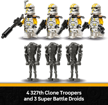 LEGO Star Wars 75431 Pacote de Batalha de Soldados Clones do 327º Corpo Estelar - Brinquedo colecionável com 4 minifiguras, 3 figuras de droides de batalha e um AT-RT - Presente para meninos a partir de 7 anos e fãs de A Vingança dos Sith