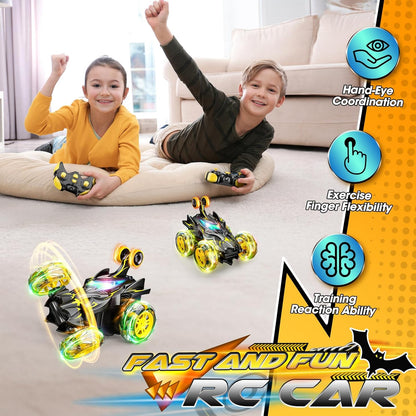 Braxel Carros de controle remoto com giro de 360°, BatToy Man, brinquedos infantis para meninos de 3 a 9 anos, carro de controle remoto com LED para meninos de 3 a 11 anos, presente antecipado.