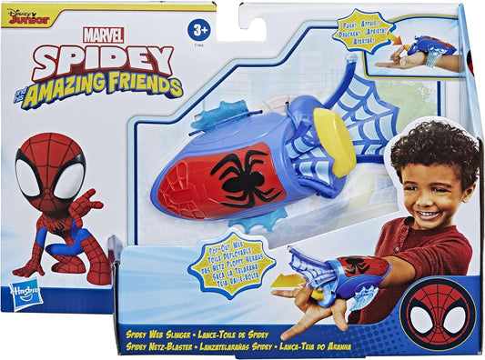 SPIDEY Y SUS INCREÍBLES AMIGOS Marvel Spidey Web Slinger, juguete montado en la muñeca, red de tela que se extiende y retrae, niños de 3 años en adelante