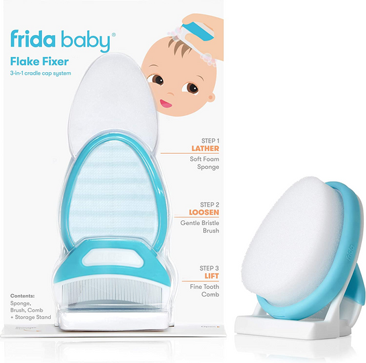 Frida Baby DermaFrida The FlakeFixer El sistema de costra láctea de 3 pasos, blanco y aspirador nasal para bebés NoseFrida The SnotSucker con 20 filtros de higiene adicionales de Frida Baby