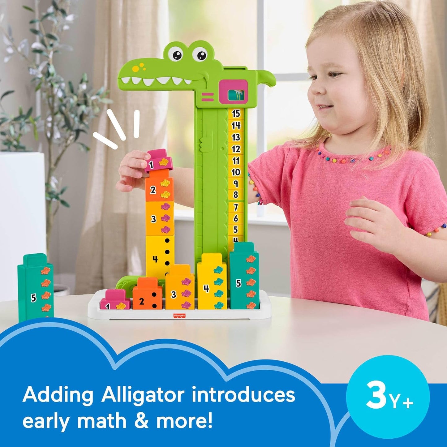 Fisher-Price Brinquedo educativo pré-escolar com jacaré para adicionar e contar, com 10 blocos de empilhar, para crianças a partir de 3 anos, JCT13