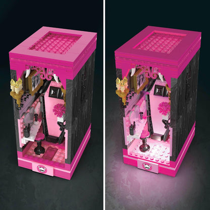 MEGA Conjunto de Montagem Monster High – Cripta "Boo-k" da Draculaura com 301 Peças, Cenário Estilo Livro para Colecionadores, HXJ88