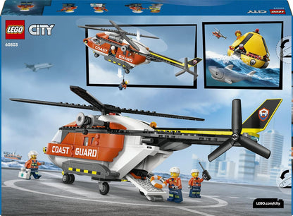 LEGO City Helicóptero da Guarda Costeira - Kit de Modelo de Veículo de Emergência com Portas Deslizantes, Guincho, 4 Minifiguras e Figura de Tubarão - Presente de Aniversário para Meninos a partir de 7 Anos - 60503