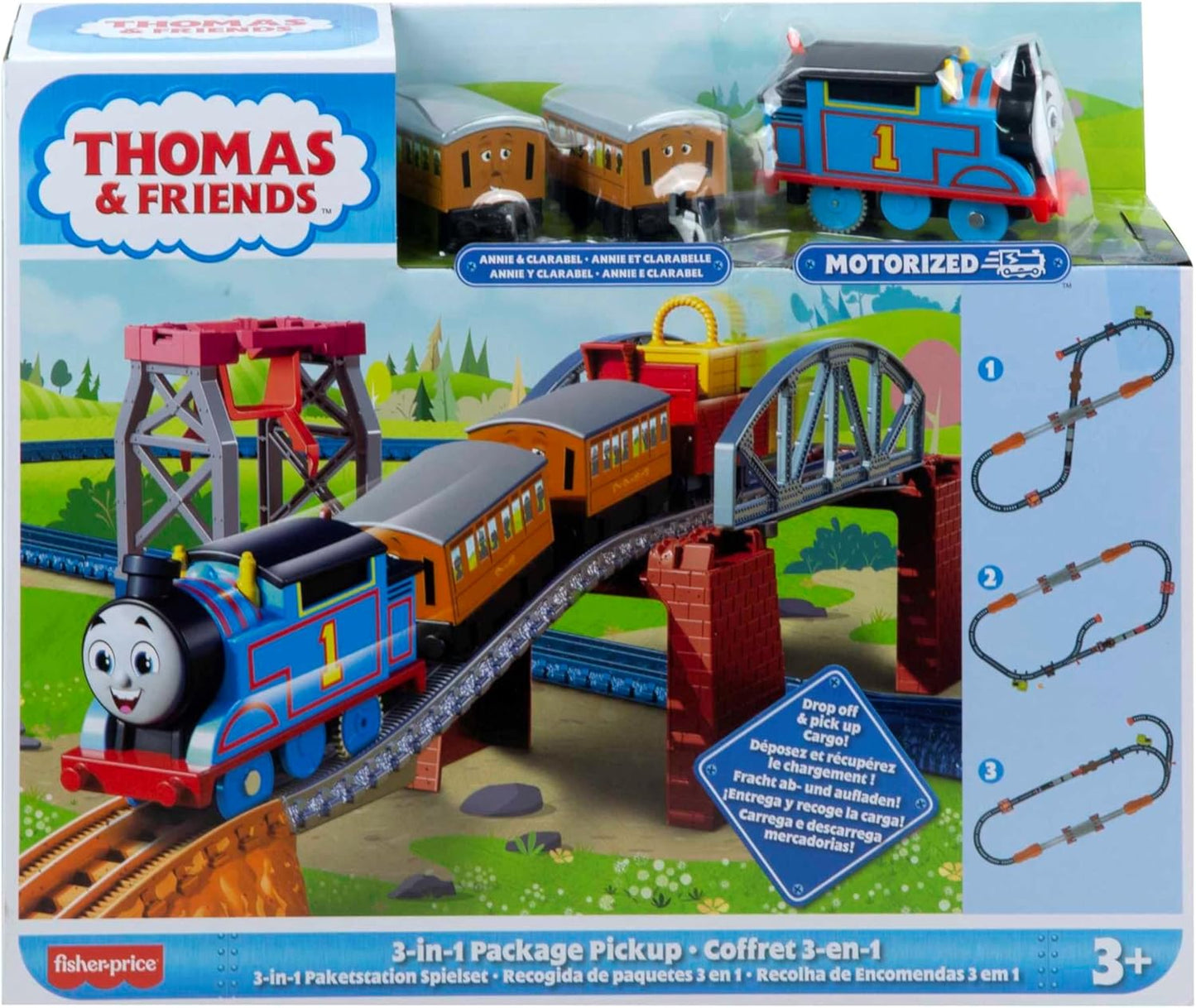 Conjunto de trem Fisher-Price Thomas & Friends 3 em 1 com Thomas motorizado para crianças em idade pré-escolar a partir de 3 anos, HGX64