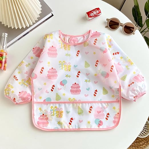 PandaEar Conjunto de 3 Babadores para Desmame com Mangas para Meninas | Babadores Impermeáveis de Manga Longa para Bebês de 6 a 24 Meses | Aventais de Alimentação para Bebês | Babador Completo Anti-Sujeira com Mangas