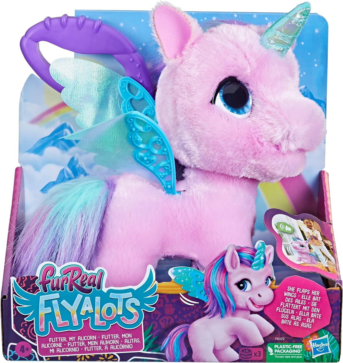FurReal Flyalots Flitter My Alicorn Juguete de peluche interactivo, juguetes de unicornio, juguete animatrónico para mascotas para niños 4+