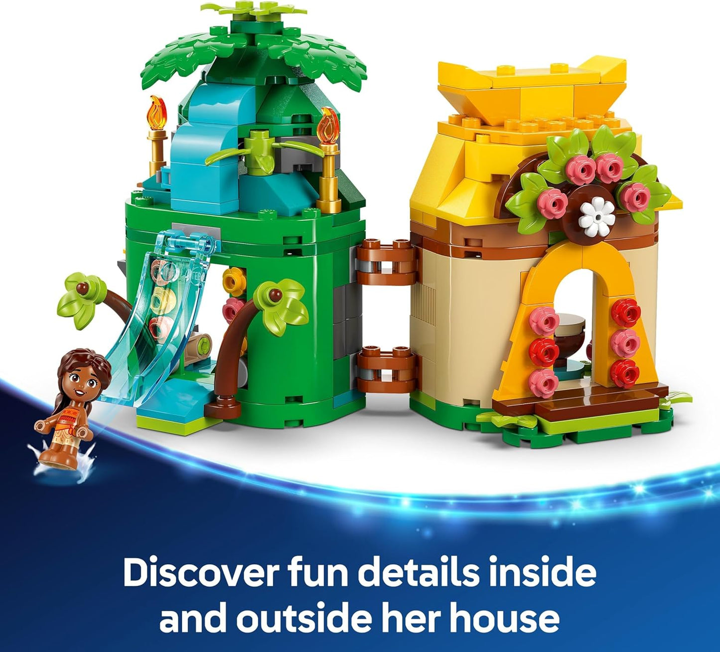 LEGO ǀ Disney Princess Moana’s Island Fun Set, brinquedo para construir com 2 microbonecas e uma casa para brincadeiras criativas, presente de aniversário para crianças, meninas e meninos com mais de 5 anos