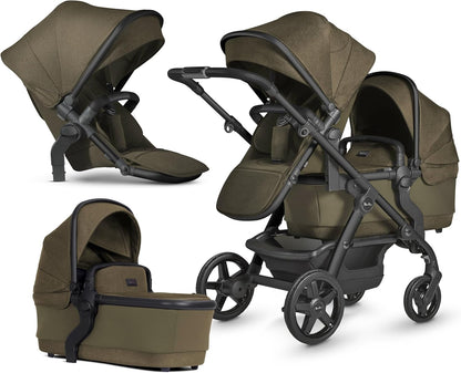 Silver Cross - Pacote de carrinho duplo Wave - Carrinho de bebê 2 em 1 com 2 alcofas e 2 assentos para carrinho - Buggy duplo estreito - Compatível com assento de carro - Recém-nascido a 4 anos (22kg) - Cedro