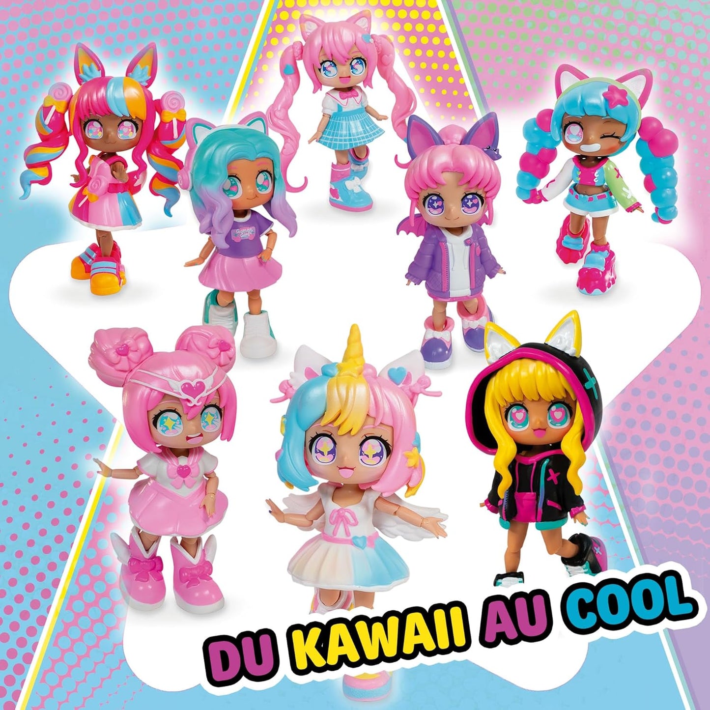 Animakii Boneca Fashion – Estilo Garota Mágica + Colegial Personalizável – Boneca Fashion de 12,7 cm com 32 Looks em Uma – Acessórios, Roupas, Sapatos e Placas Faciais (APENAS 1 BONECA INCLUÍDA)