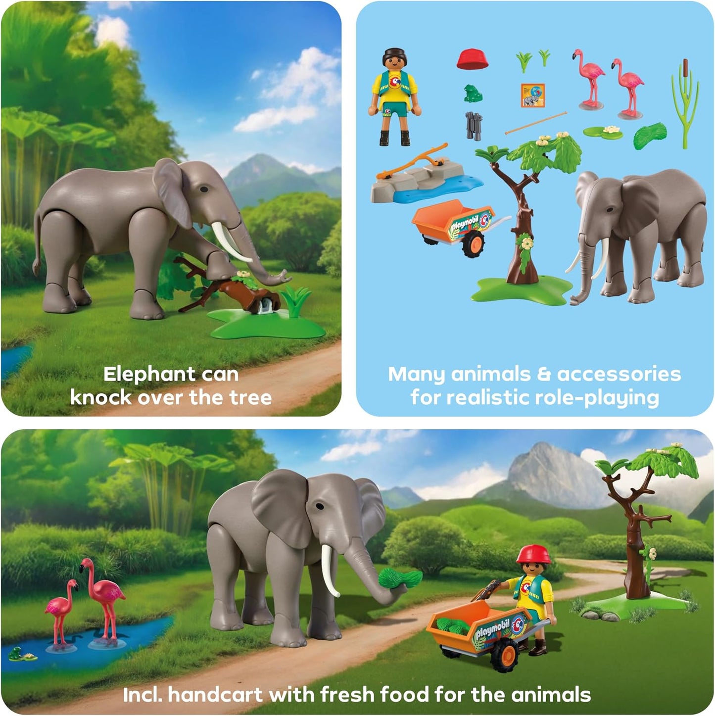 Playmobil | Animais e Amigos | Elefante com Tratador | Conjunto de Zoológico com 4 Animais e Acessórios de Recinto, Para crianças a partir de 4 anos, 72068