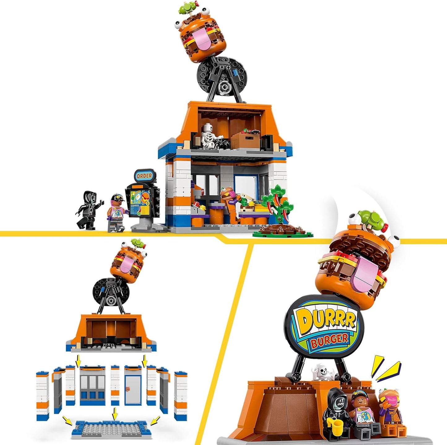 LEGO Fortnite Durrr Burger Restaurant - Brinquedo criativo com minifiguras Beach Bomber, Beef Boss e Grimey - Presente colecionável para meninos e meninas a partir de 10 anos - 77076