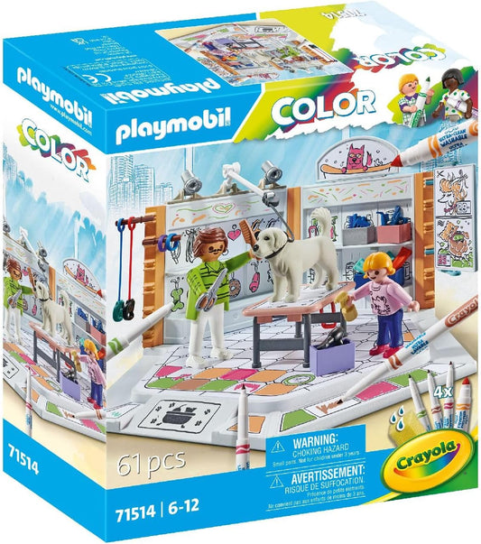 Playmobil 71514 Cor: Salão de Cães, estilo imaginativo no tratador de cães, com marcadores e acessórios solúveis em água, dramatização divertida e imaginativa, conjuntos de jogos artísticos adequados para crianças a partir de 6 anos