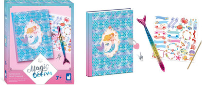 Janod - Oceano Mágico - Caderno Secreto - Diário Privado Infantil - Kit de Artes e Ofícios - Caderno com Caneta Cauda de Sereia - O Universo da Pequena Sereia - Atividade de artesanato para maiores de 3 anos