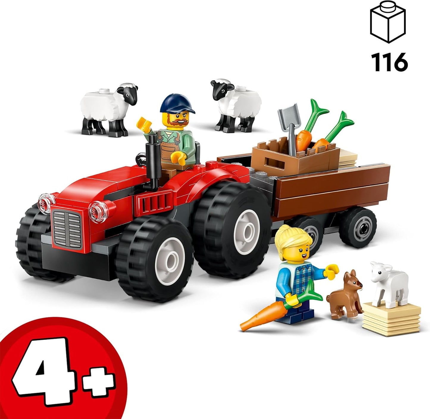 LEGO City 60461 Trator agrícola vermelho com trailer e conjunto de brinquedos para ovelhas - Conjunto de brinquedos com figuras de animais - Brinquedos Montessori para meninos e meninas de mais de 4 anos - Presentes de aprendizagem precoce