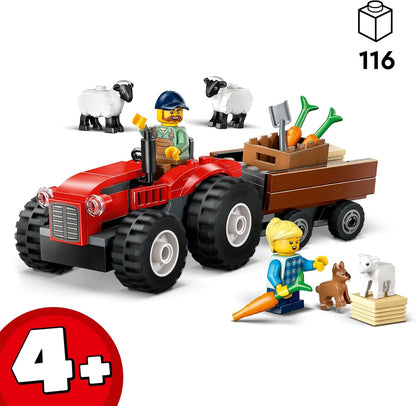 LEGO City 60461 Trator agrícola vermelho com trailer e conjunto de brinquedos para ovelhas - Conjunto de brinquedos com figuras de animais - Brinquedos Montessori para meninos e meninas de mais de 4 anos - Presentes de aprendizagem precoce