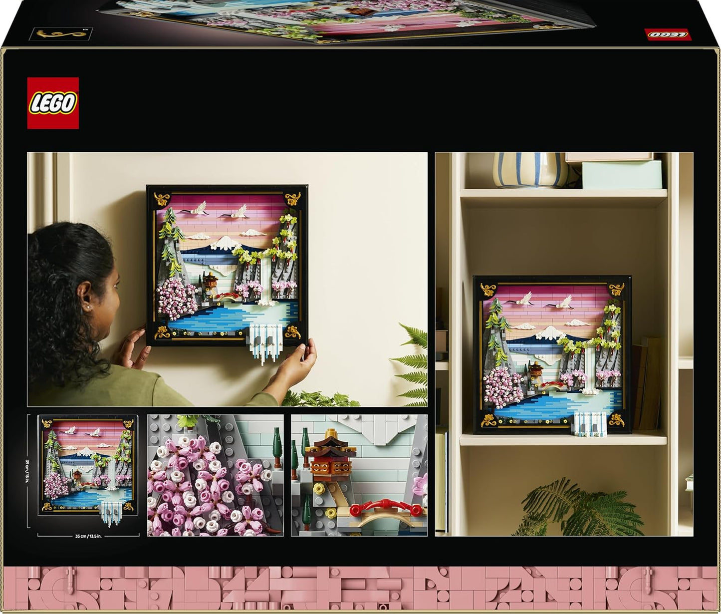 LEGO Art Paisagem de Cerejeiras Japonesas em Flor - Kit de Modelo em Miniatura DIY para Adultos - Arte de Parede 3D em Moldura Caixa com Monte Fuji, Sakura e Cachoeira Texturizada - Ideia de Presente - 31218